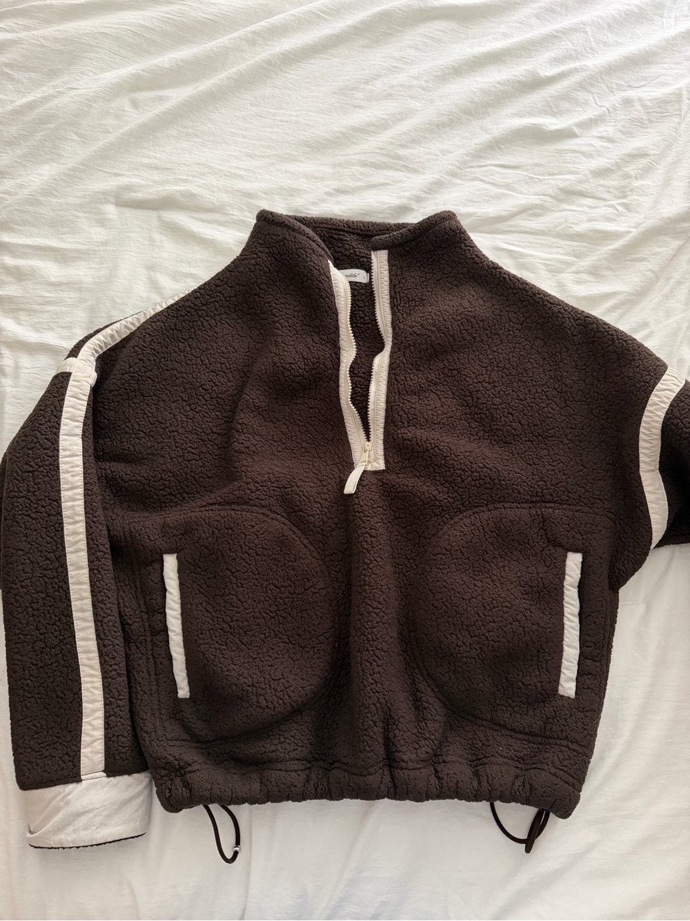 Cozy Chocolate Brown Sherpa Pullover with Cream Trim